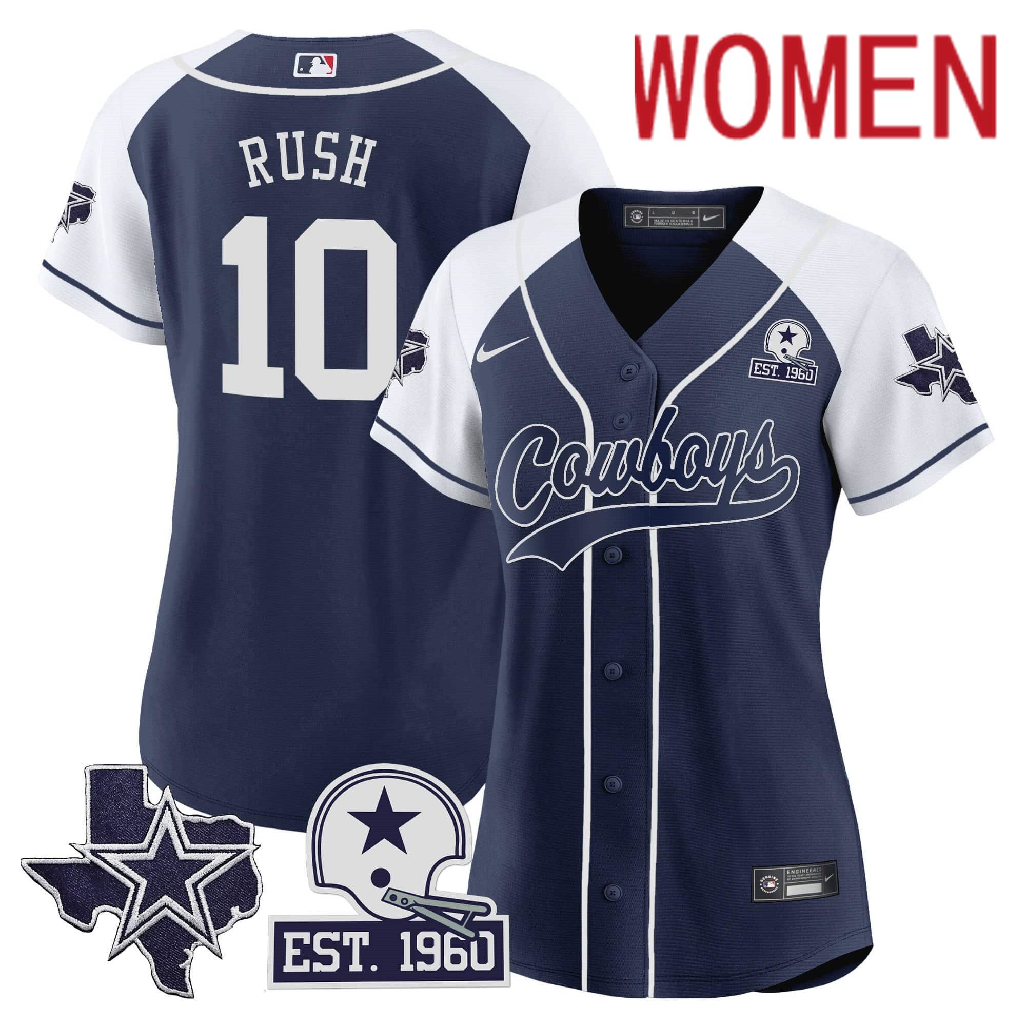Women Dallas Cowboys #10 Rush Dark blue 2024 Nike Patch Baseball NFL Jersey style 1